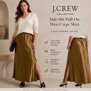 J.Crew Collection Pull On Maxi Skirt XXL Luster Crepe Slits Elastic Waist Boho